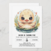 シックブルーダック誕生日 招待状 (正面/裏面)