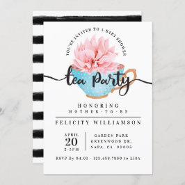 シックブルーティーカップティーパーティーベビーシャワー招待状 招待状