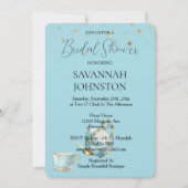 シックブルーティーポットブライダルシャワー 招待状 (正面)