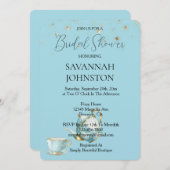 シックブルーティーポットブライダルシャワー 招待状 (正面/裏面)