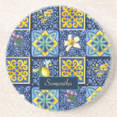 シックブルーティール(緑がかった色)シシリア地中海の柑橘類 コースター (正面)