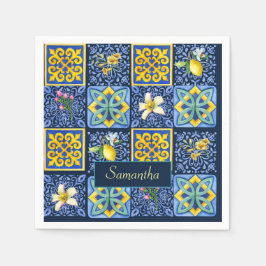 シックブルーティール（緑がかった色）シシリア地中海の柑橘類 スタンダードカクテルナプキン