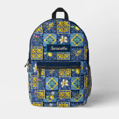 シックブルーティール(緑がかった色)シシリア地中海の柑橘類 プリントバックパック (正面)