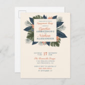 シックブルートロピカル葉ユニーク婚約パーティ インビテーションポストカード (正面/裏面)