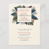 シックブルートロピカル葉ユニーク婚約パーティ インビテーションポストカード (正面)