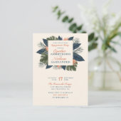 シックブルートロピカル葉ユニーク婚約パーティ インビテーションポストカード (スタンド正面)