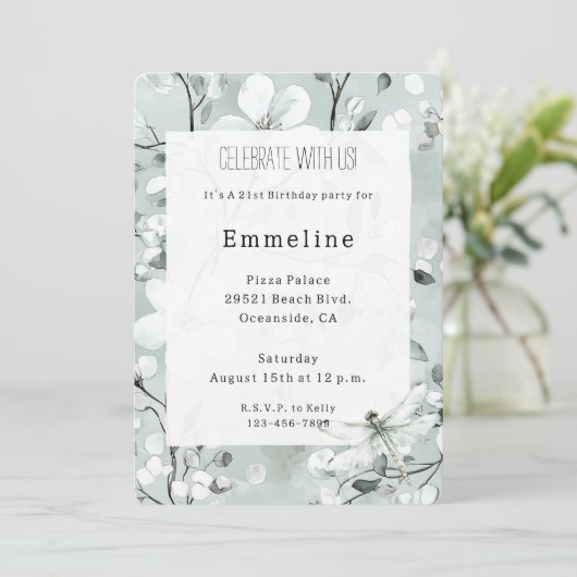 シックブルードラゴンフライドリームフローラ誕生日 招待状 (スタンド正面)