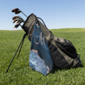 シックブルーバラ金ゴールドアゲートグリッターカスタムモノグラム ゴルフタオル (グリーン)