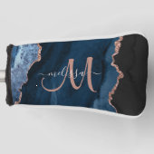 シックブルーバラ金ゴールドアゲートグリッターカスタムモノグラム ゴルフヘッドカバー (正面)