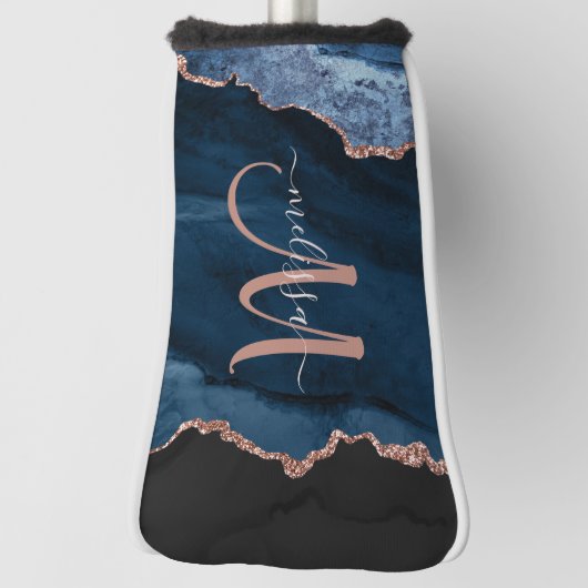 シックブルーバラ金ゴールドアゲートグリッターカスタムモノグラム ゴルフヘッドカバー (回転90)