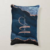 シックブルーバラ金ゴールドグリッターアゲートカスタムモノグラム アクセントクッション (裏面(縦))