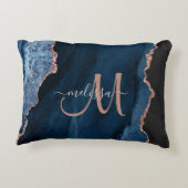 シックブルーバラ金ゴールドグリッターアゲートカスタムモノグラム アクセントクッション (裏面)