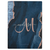 シックブルーバラ金ゴールドグリッターアゲートカスタムモノグラム クリップボード (裏面)