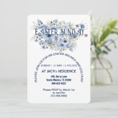 シックブルーパステルフローラ開花イースターサンデーパーティー 招待状 (スタンド正面)