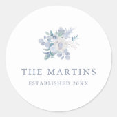 シックブルーパーソナライズされたフローラ名結婚の数 ラウンドシール (正面)
