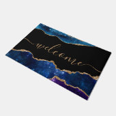 シックブルーパープルバラ金ゴールドグリッターブラックウェルカム ドアマット (アングル)