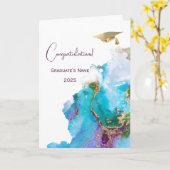 シックブルーパープル金ゴールド抽象芸術卒業 カード (黄色い花)
