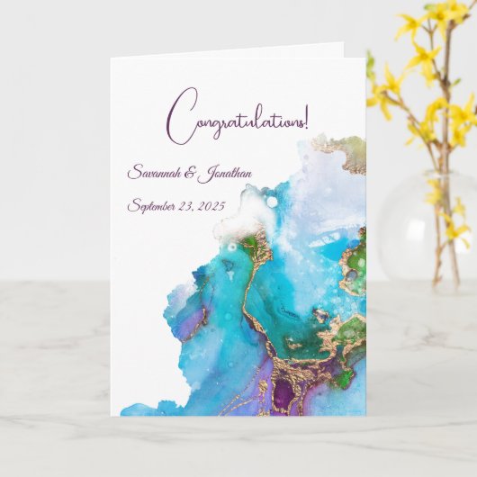 シックブルーパープル金ゴールド結婚抽象芸術 カード (黄色い花)