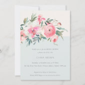 シックブルーピンクローズオーキッドフローラブライダルシャワー 招待状 (正面)