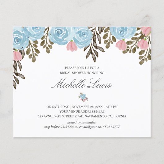 シックブルーピンク結婚フローラブライダルシャワー (正面)