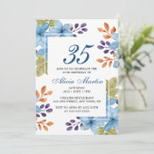 シックブルーフローラグリーナリーニーエージ誕生日 招待状 (スタンド正面)