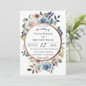 シックブルーフローラバラ金ゴールド結婚式招待状 招待状 (スタンド正面)