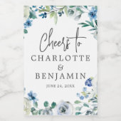 シックブルーフローラ庭園の結婚式カスタムミニ ワインラベル (シングルラベル)