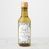 シックブルーフローラ庭園の結婚式カスタムミニ ワインラベル (正面)