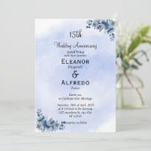 シックブルーフローラ結婚ズ記念日招待状 招待状 (スタンド正面)