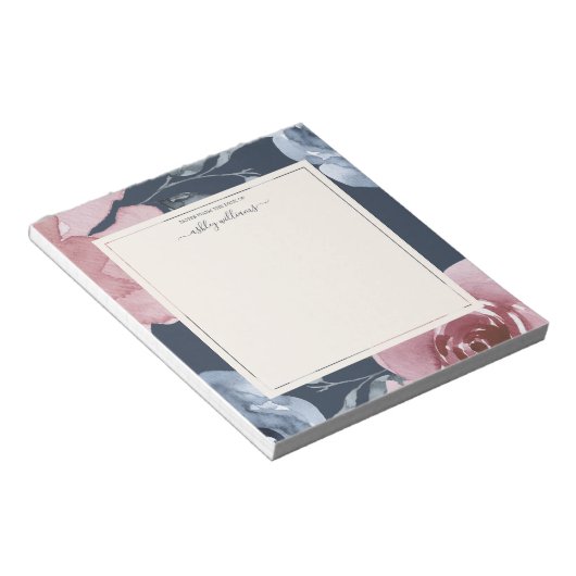 シックブルーブルゴーニュバラダークブルーパーソナライズされた ノートパッド (アングル)