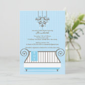 シックブルーベビークリブボーイベビーシャワー招待状 招待状 (スタンド正面)