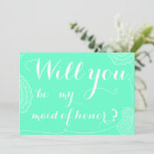 シックブルーペイズリーが私のメイド・オブ・オーナー(花嫁付き添い人) 招待状 (スタンド正面)