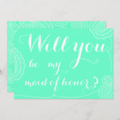 シックブルーペイズリーが私のメイド・オブ・オーナー(花嫁付き添い人) 招待状 (正面/裏面)