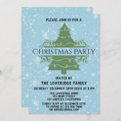 シックブルーホリデークリスマスパーティースノーフレークスツリー 招待状 (正面/裏面)