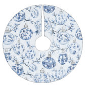 シックブルーホワイトクリスマスオーナメント ブラッシュドポリエステルツリースカート (正面)