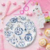 シックブルーホワイトクリスマスオーナメント ペーパープレート (パーティー)