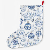 シックブルーホワイトクリスマスオーナメント ラージクリスマスストッキング (裏面)