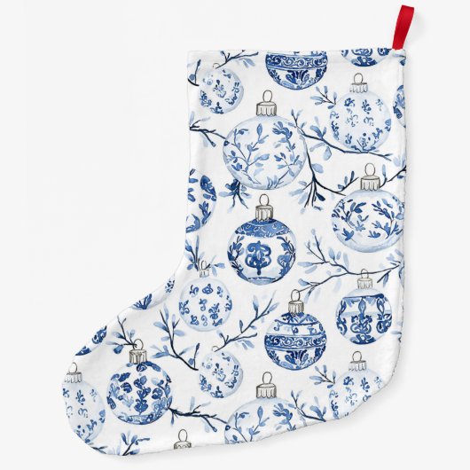 シックブルーホワイトクリスマスオーナメント ラージクリスマスストッキング (裏面)