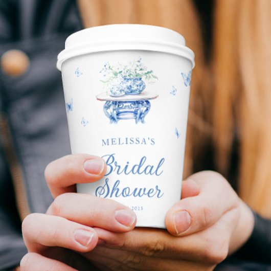 シックブルーホワイトチノワセリーブライダルシャワー 紙コップ