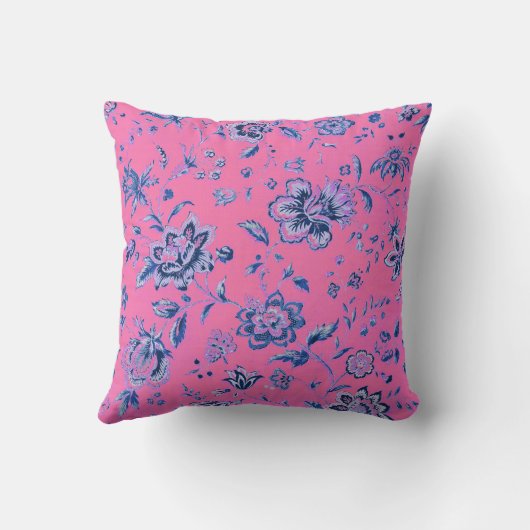 シックブルーホワイトピンクフローラタペストリー装飾用クッション クッション (裏面)