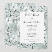 シックブルーホワイトフローラブライダルシャワー 招待状 (正面/裏面)