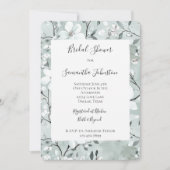 シックブルーホワイトフローラブライダルシャワー 招待状 (正面)