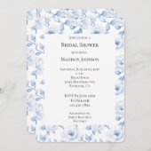 シックブルーホワイトフローラブライダルシャワー 招待状 (正面/裏面)