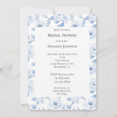 シックブルーホワイトフローラブライダルシャワー 招待状 (正面)
