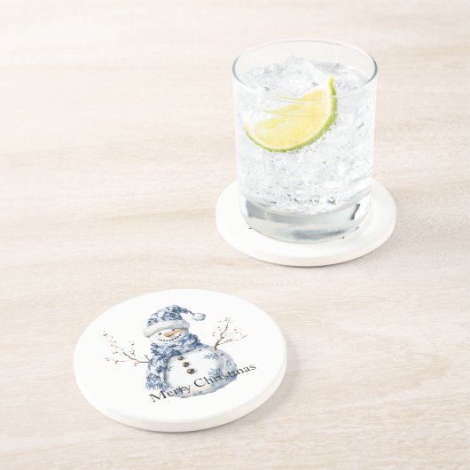 シックブルーホワイト雪だるまクリスマス コースター (側面)