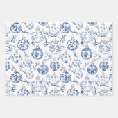 シックブルーホワイト雪だるまサンタクリスマス ラッピングペーパーシート (正面3)