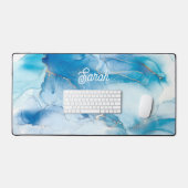 シックブルーマーブルアンド金ゴールド デスクマット (キーボード&マウス)