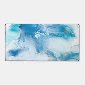 シックブルーマーブルアンド金ゴールド デスクマット (正面)