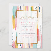 シックブルーメンフィ色彩の鮮やかス抽象芸術ブライダルシャワー 招待状 (正面)