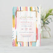 シックブルーメンフィ色彩の鮮やかス抽象芸術ブライダルシャワー 招待状 (スタンド正面)